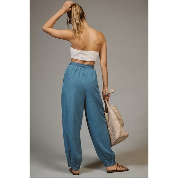 NWT Anthropologie Denim Harem Pants Large Chambray Blue Balloon Baggy Boho - Picture 5 of 14